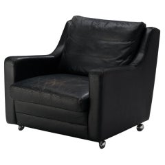 Streamlined Modern Lounge Chair in Black Leather