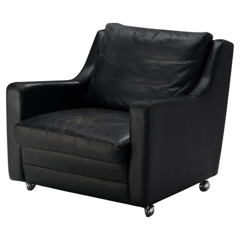 Streamlined Modern Lounge Chair in Black Leather
