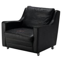Streamlined Modern Lounge Chair in Black Leather