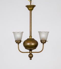 Streamlined Victorian 2-Arm Brass Ball Pendant Chandelier