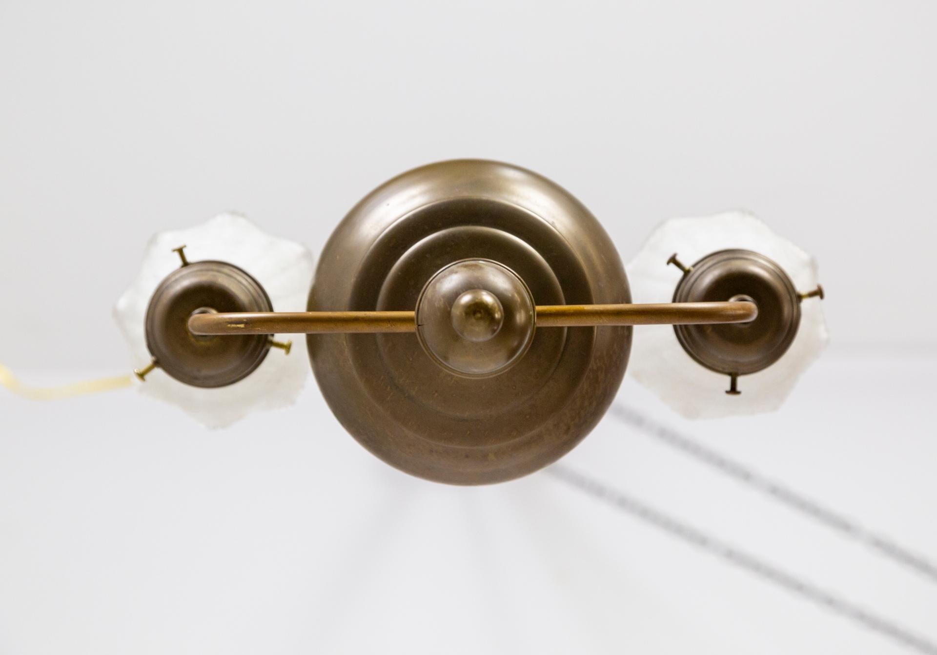 Streamlined Victorian 2-Arm Brass Ball Pendant Chandelier 2