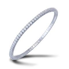 Bracelet jonc tennis extensible en or blanc 18 carats avec diamants 1,69 carat/68 pièces