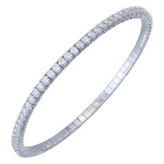 Strechable Diamond Tennis Bangle Bracelet 18k White Gold Diamond 1.69 Cts/68 Pcs