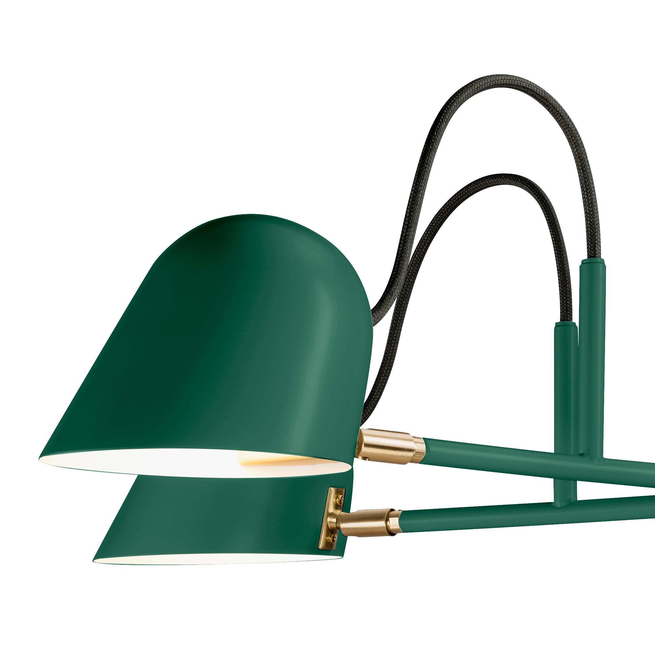 'Streck' chandelier by Joel Karlsson for Örsjö in pine green.

Executed in powder-coated steel with brass details, the 'Streck' series is both timeless and refined in its minimalism. Clean geometric lines and understated simplicity make each