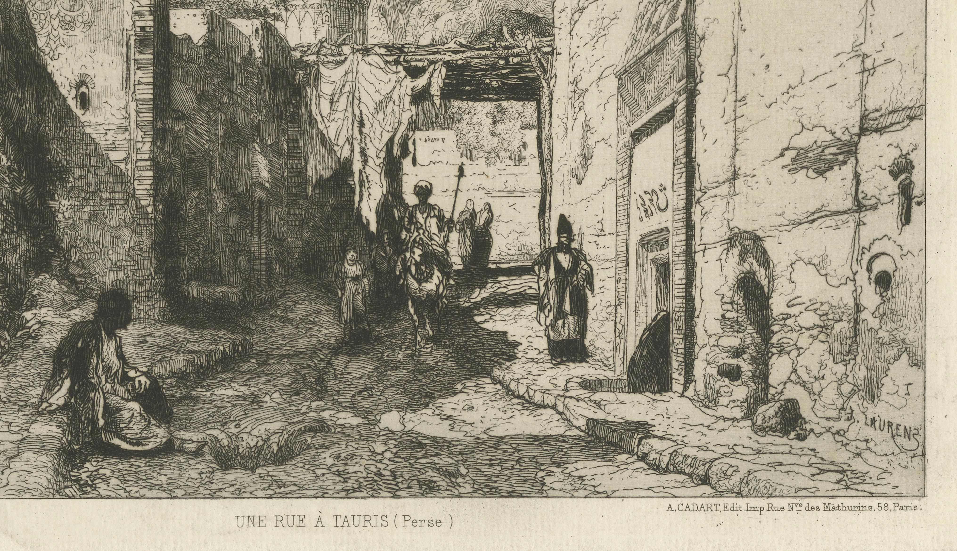Street in Tabriz, Persia — Orientalist Etching by Jules Laurens, Paris, 1881