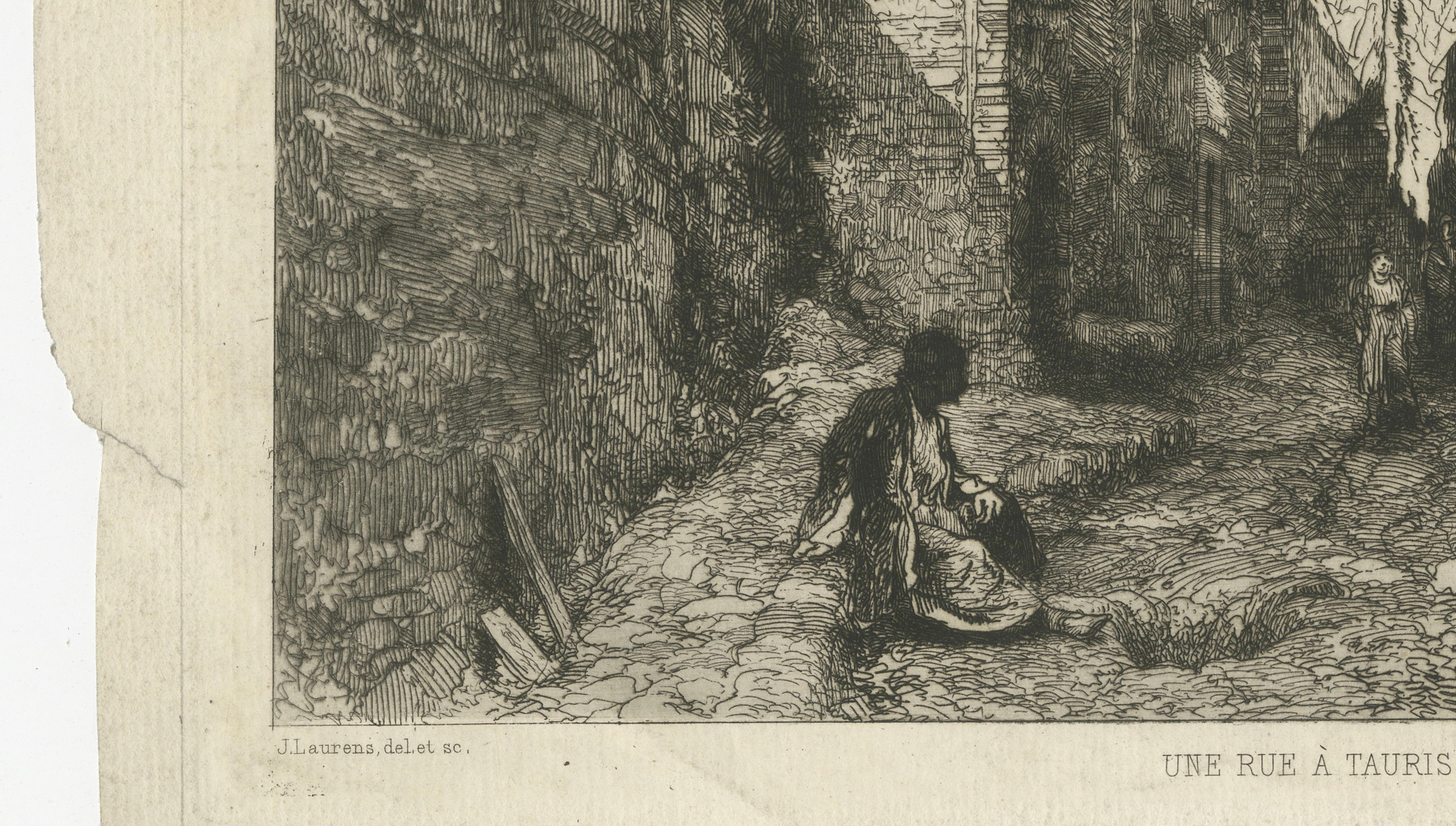 Street in Tabriz, Persia — Orientalist Etching by Jules Laurens, Paris, 1881