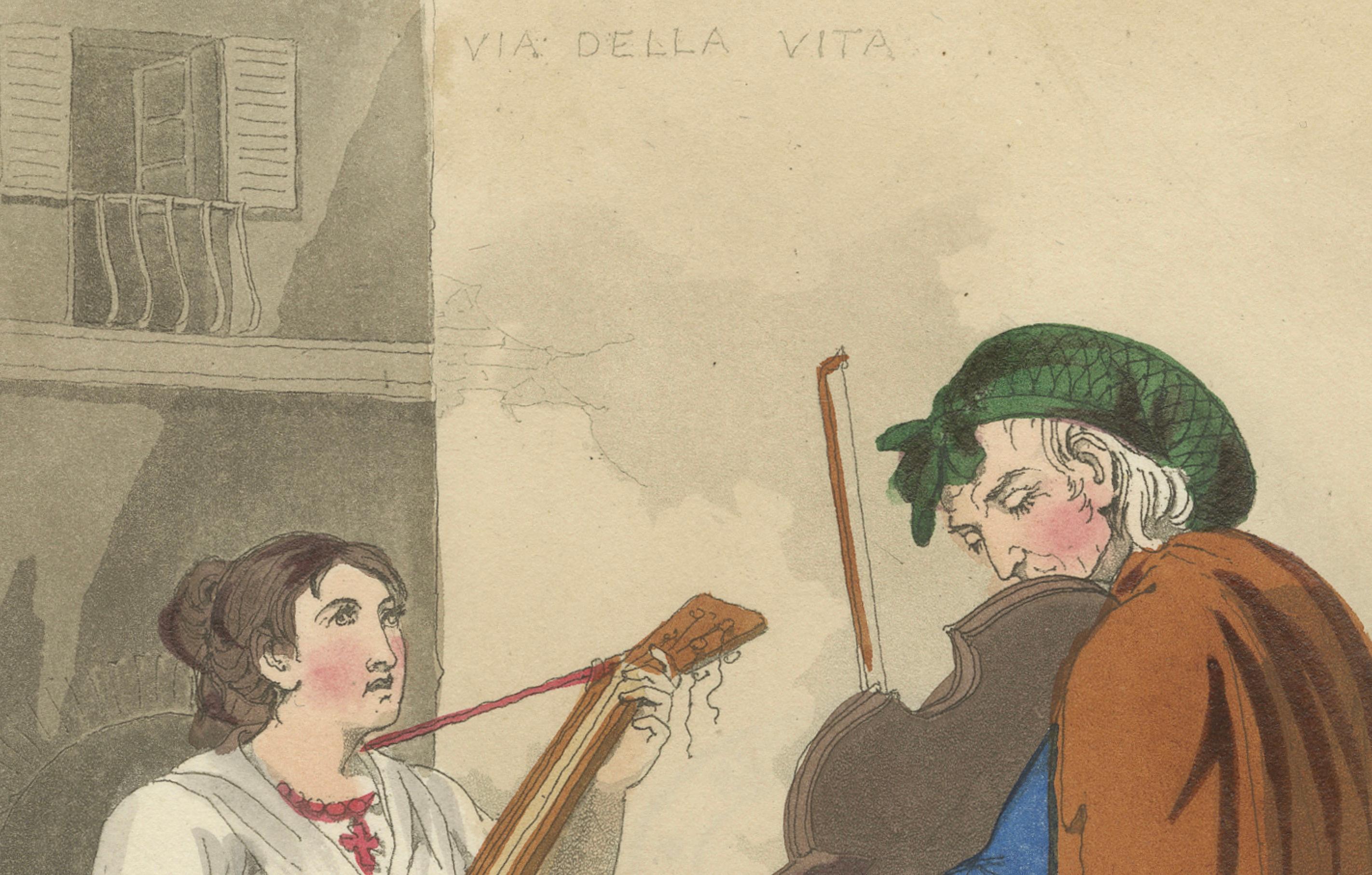 Straßenmusikanten in Rom mit Mandoline und Fiedel, London 1824

Diese handkolorierte Lithografie mit dem Titel 