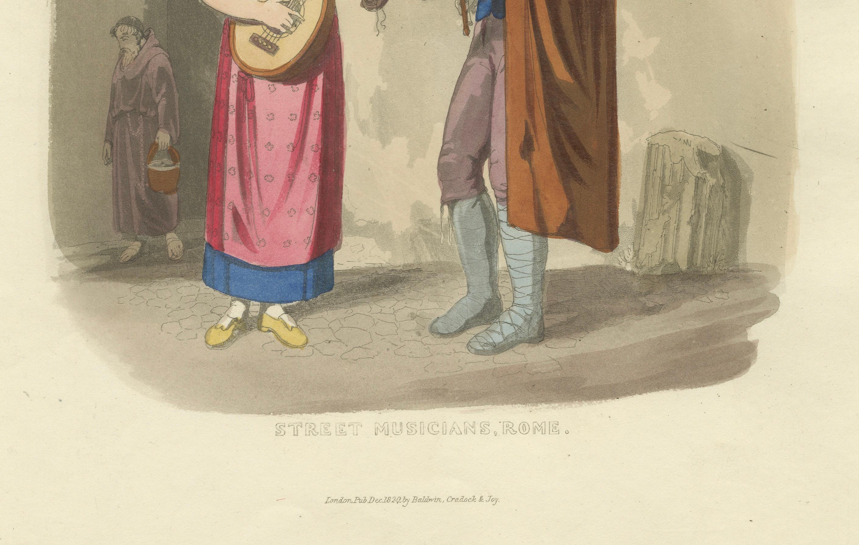 Straßenmusikanten in Rom mit Mandoline und Fiedel, London 1824 (Graviert) im Angebot