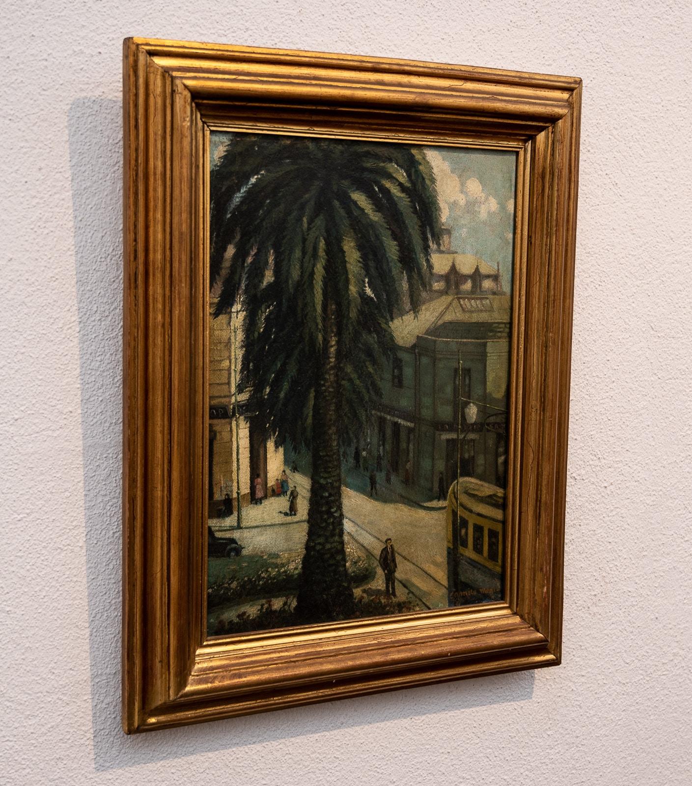 Street Scene with Palm Tree by Camillo Mori circa 1925 In Good Condition In Henley-on Thames, Oxfordshire