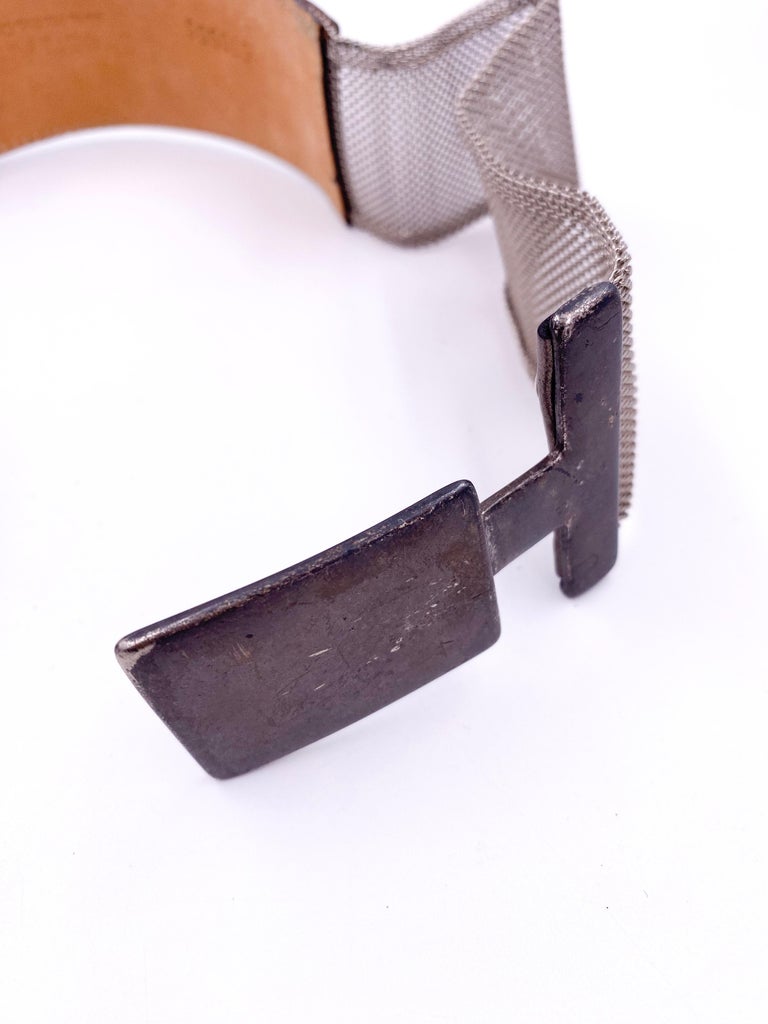 Streets Ahead Silver Leather and Metal Mesh Belt For Sale at  display picture 1