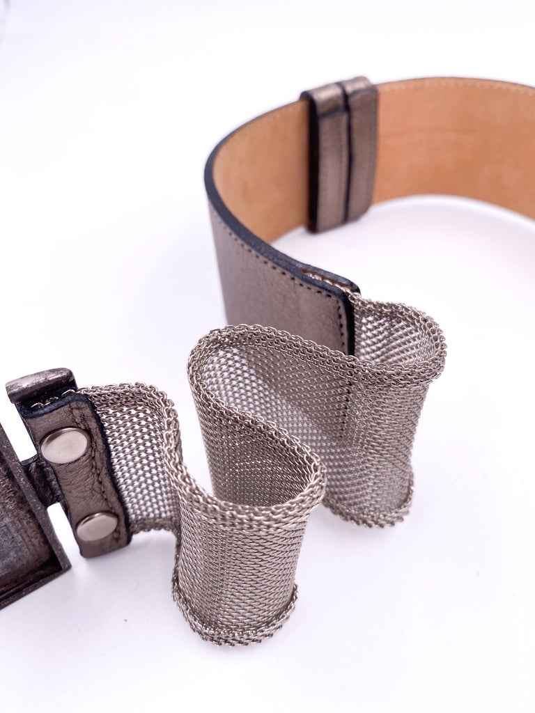 Streets Ahead Metal Mesh Belt with Metal M… Vtg Streets Ahead Leather Metal Mesh Belt Size Large | eBay main image 4