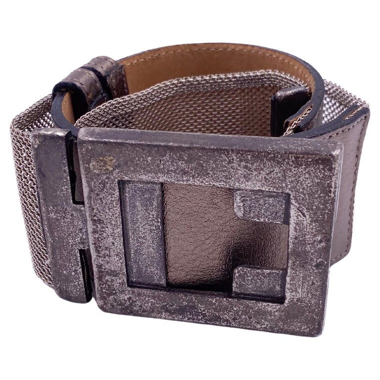 Streets Ahead Silver Leather and Metal Mesh Belt For Sale at  display picture 1