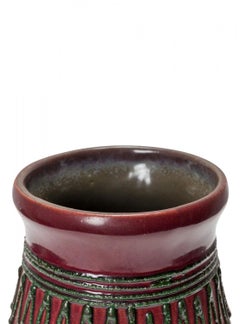 Strehla East German Mid-Century Raised Black Zig-Zag Glazed Footed Ceramic Vase