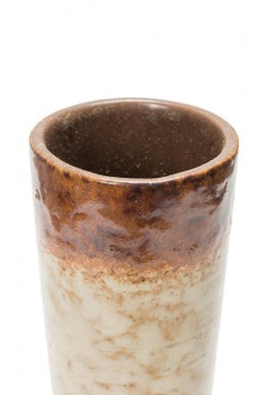 Strehla East German Mid-Century Raised Floral Design and Glazed Ceramic Vase