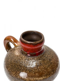 Strehla Mid-Century Ceramic Jug, Speckled Brown and Red Glaze, Germany