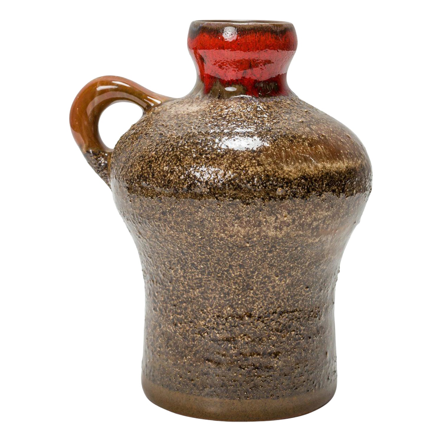 Strehla East German Mid-Century Speckled Brown and Red Glazed Ceramic Jug