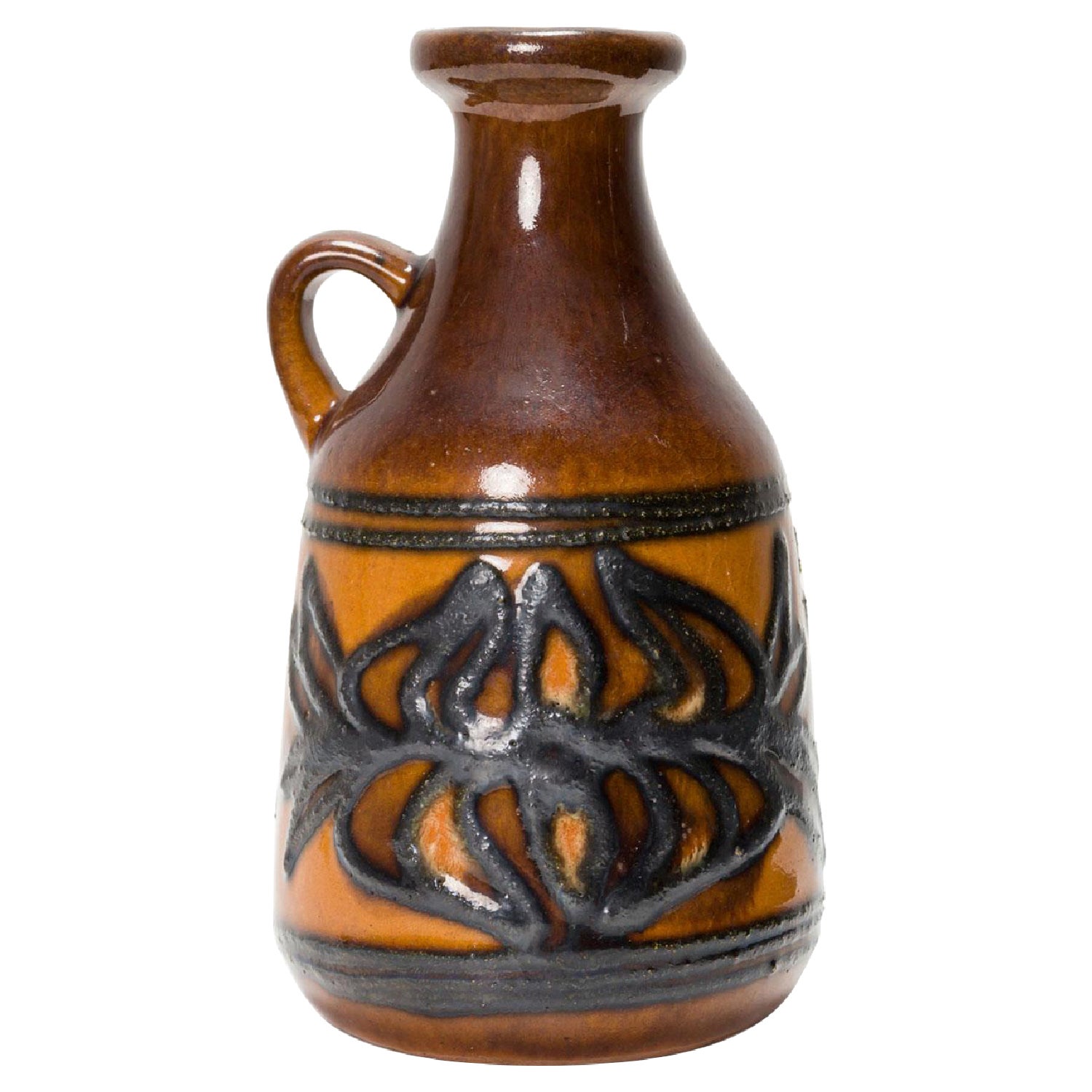 Strehla Keramik East German Brown and Beige Patterned Band Ceramic Jug