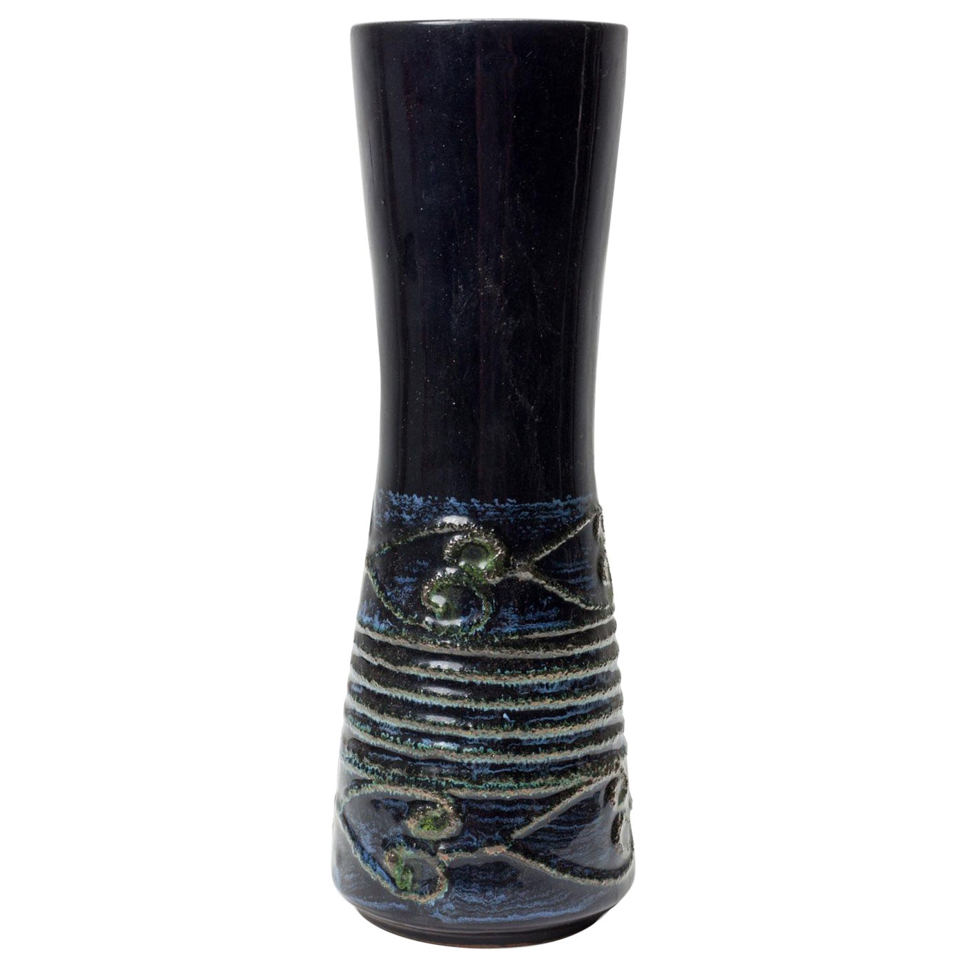 Strehla Keramik East German Mid-Century Banded Pattern Glazed Ceramic Vase