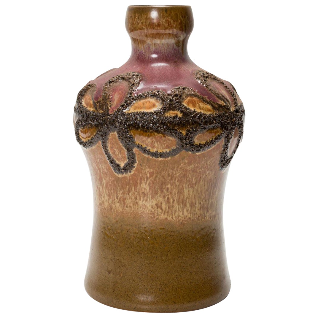 Strehla Keramik East German Mid-Century Floral Mottled Glazed Ceramic Vase