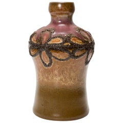 Strehla Keramik East German Mid-Century Floral Mottled Glazed Ceramic Vase