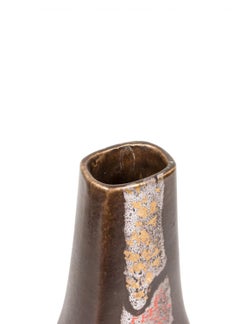 Strehla Keramik East German Mid-Century Metallic Square Design Dark Ceramic Vase