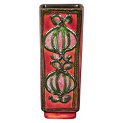 Strehla Keramik East German Mid-Century Raised Design Glazed Square Ceramic Vase