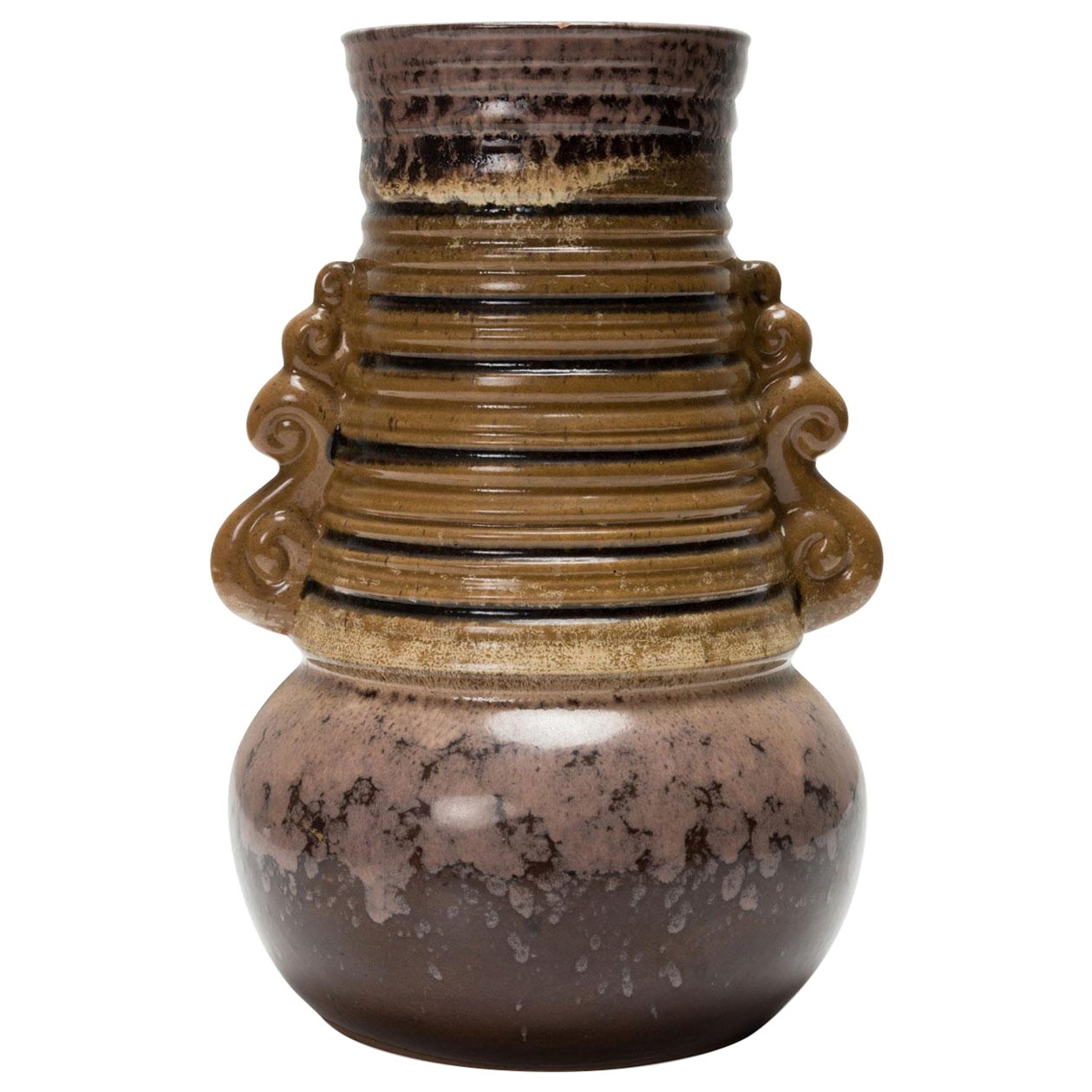 Strehla Keramik East German Mid-Century Ribbed Multi-Tonal Glazed Ceramic Vase
