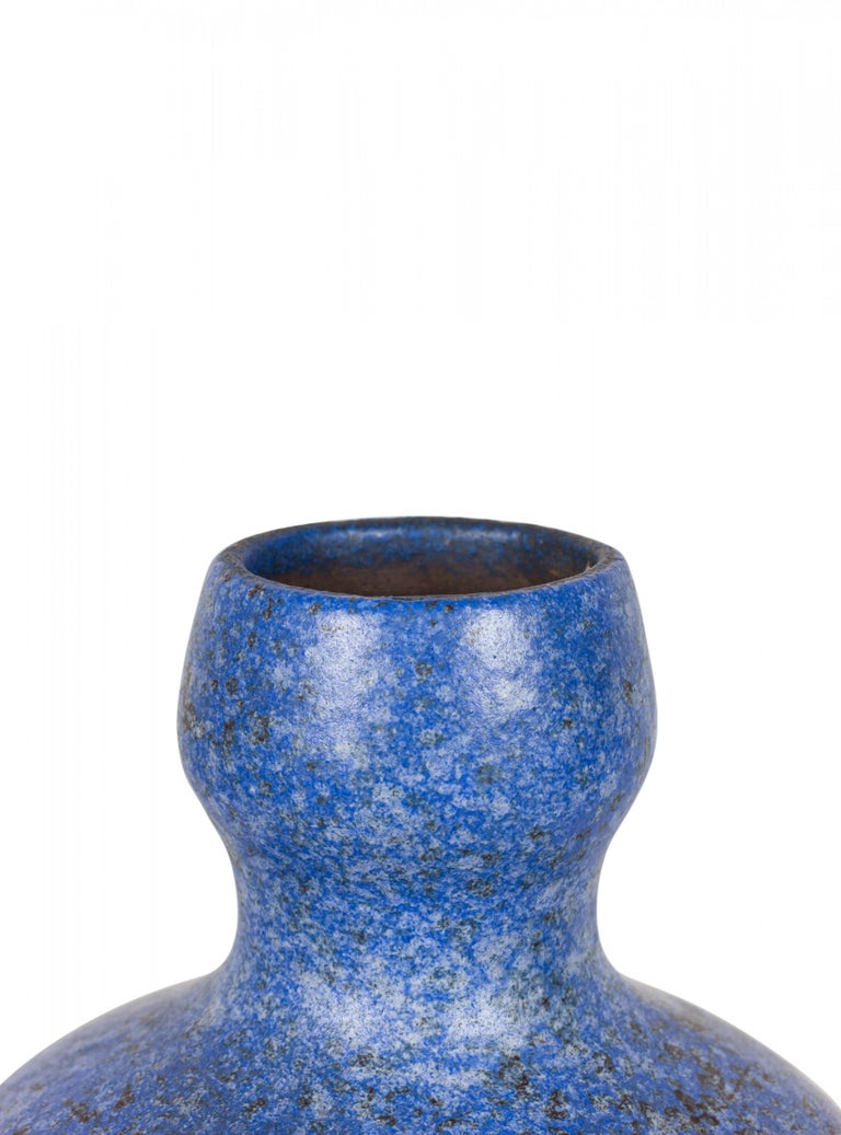 Strehla Keramik East German Mid-Century Speckled Blue Glazed Ceramic Bottle  Vase For Sale at 1stDibs