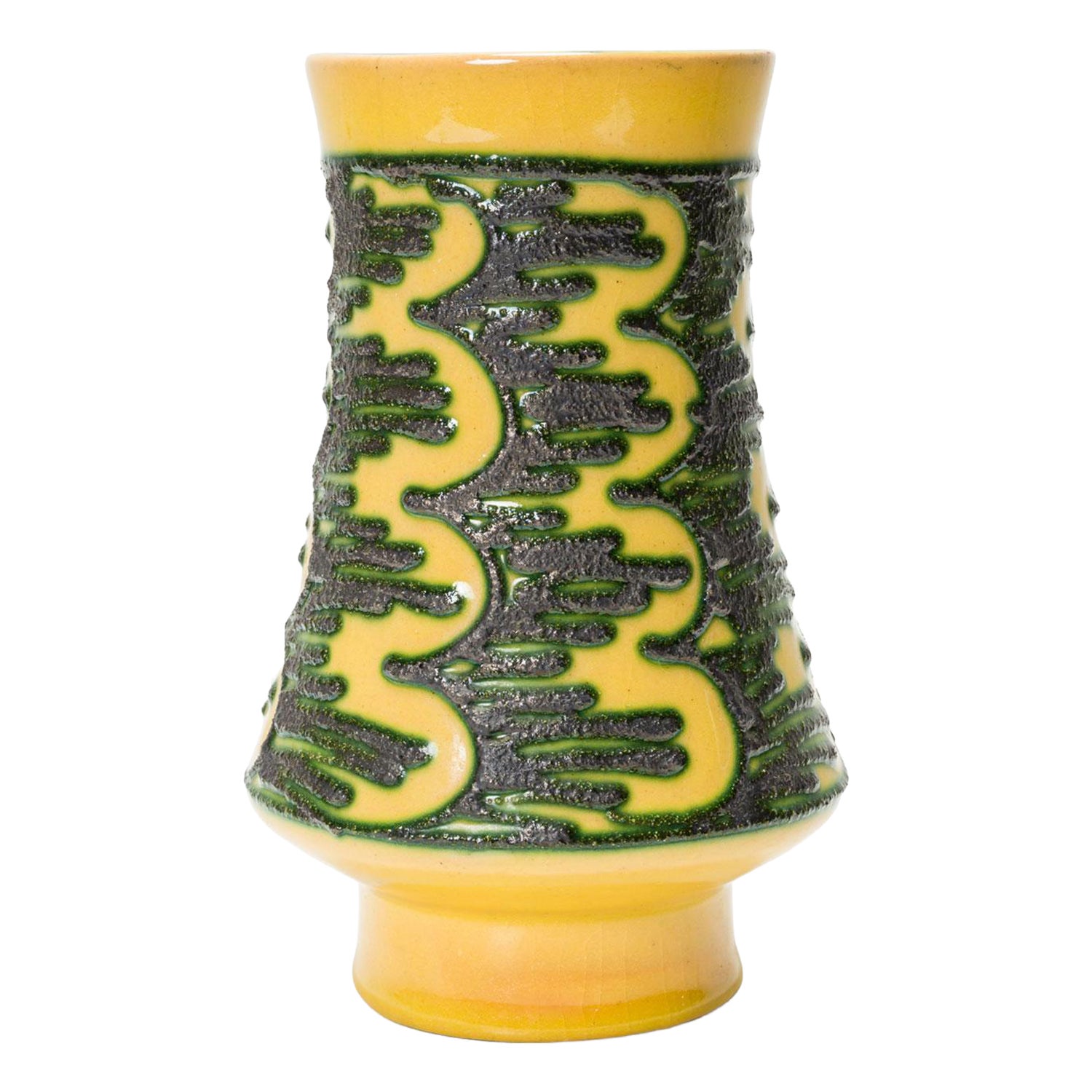 Strehla Keramik East German Mid-Century Tapered Cylindrical Glazed Ceramic Vase For Sale