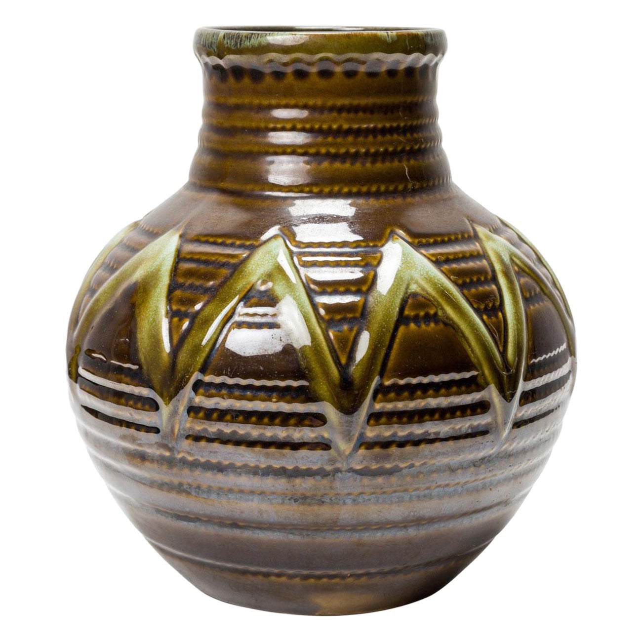 Strehla Keramik East German Mid-Century Zig-Zag Pattern Glazed Ceramic Vase