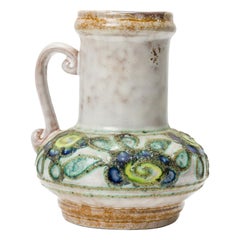 Strehla Keramik East German Raised Floral Pattern and Beige Glazed Ceramic Vase