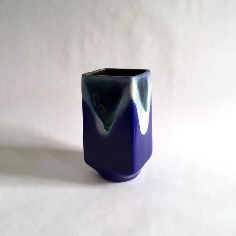 Mid-Century Modern Strehla Midcentury Blue Glazed Vase For Sale