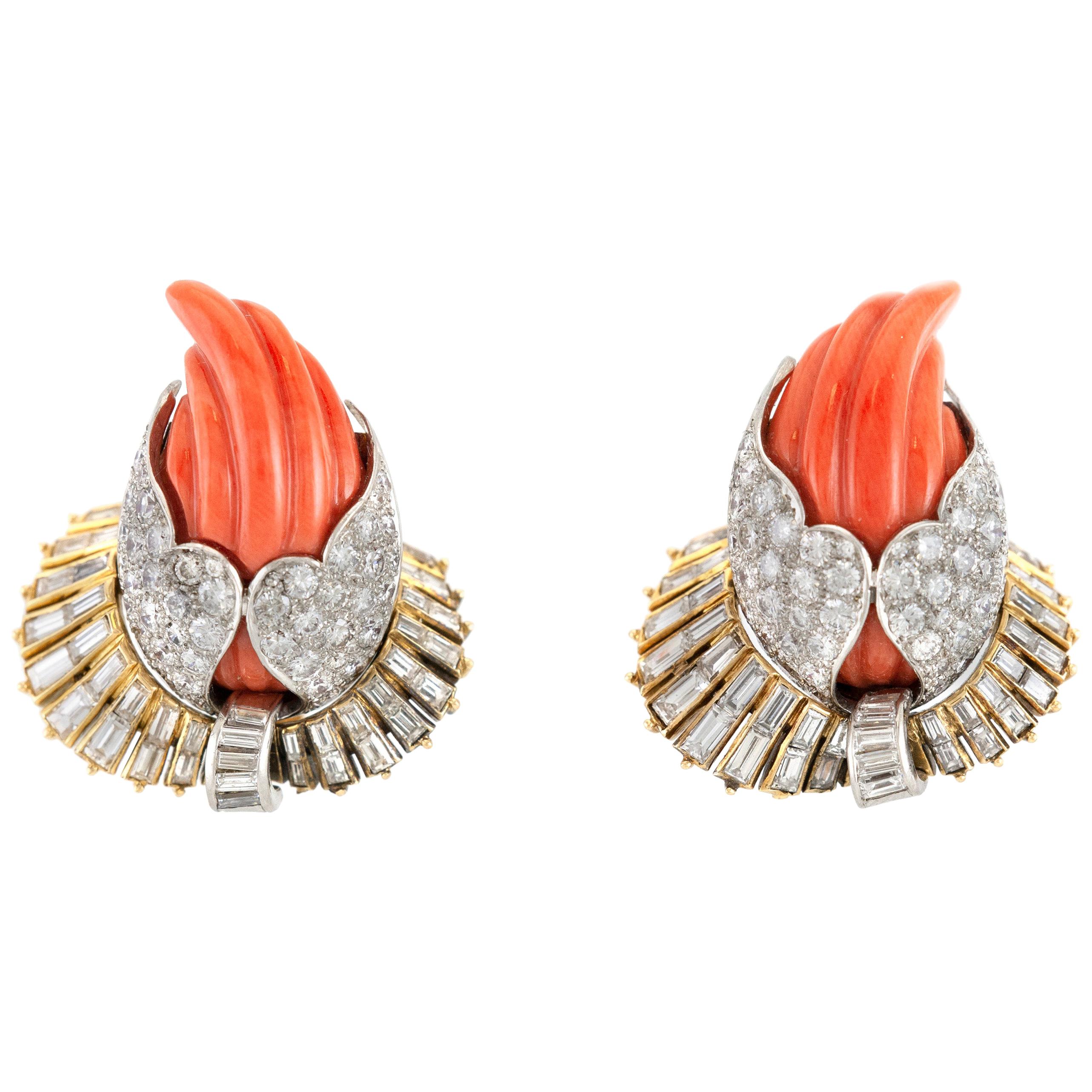 Sterle Coral and Diamond Beautiful Earrings For Sale