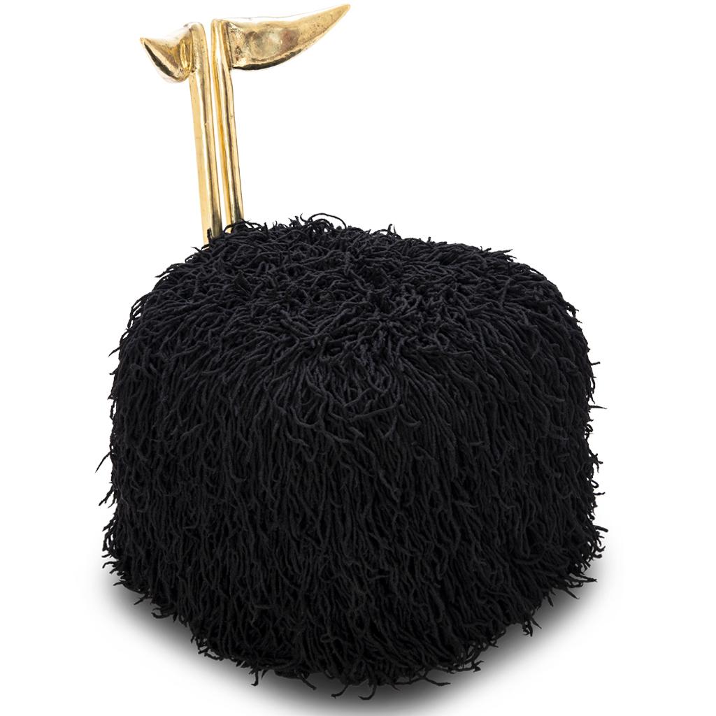 Brass Strelitzia Modern Black Shaggy Upholstered Luxury Dining Chair by Egg Designs For Sale