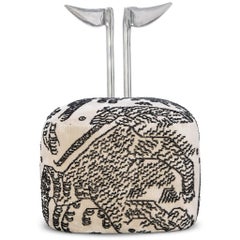 Modern Polished Aluminum & Black Embroidered Velvet Dining Chair by Egg Designs