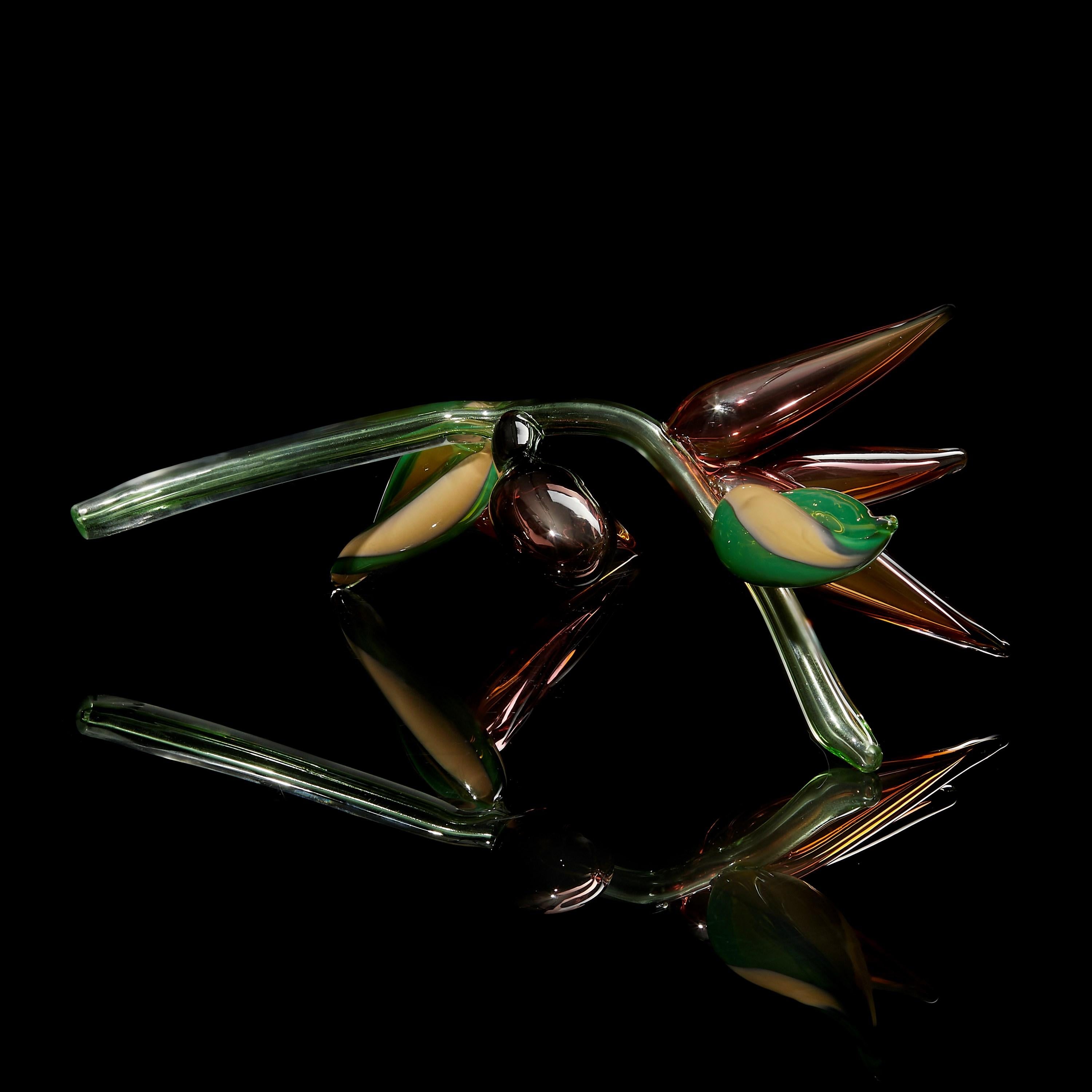 Strelitzio, scultura in vetro verde/rosa di ispirazione botanica di Michèle Oberdieck in vendita 1