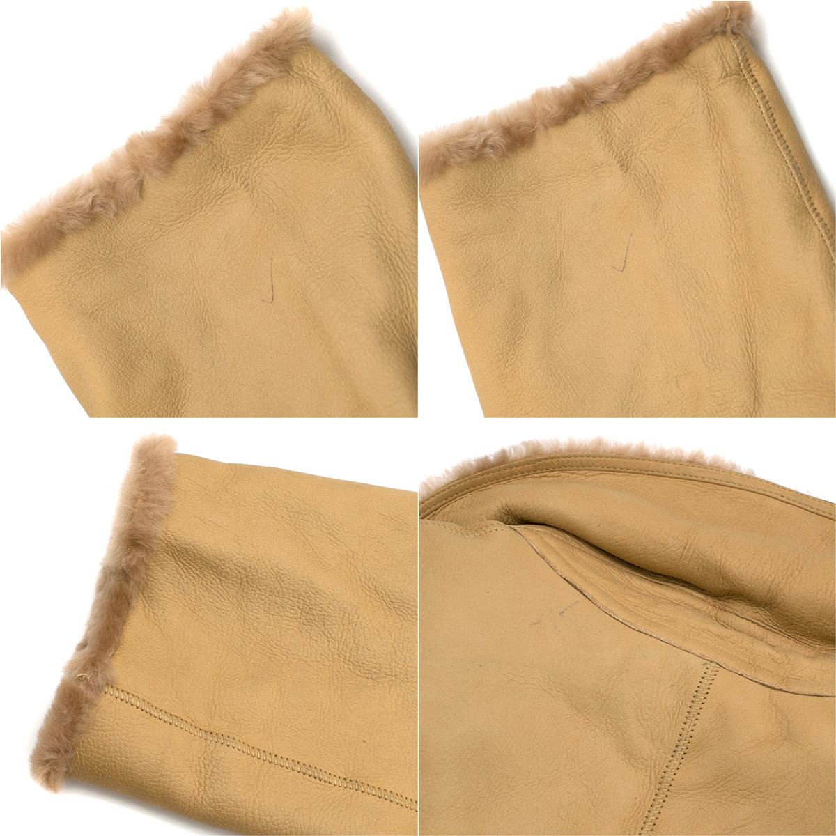 Women's Strenesse Camel Lamb Leather & Shearling Coat - Size US 8 For Sale