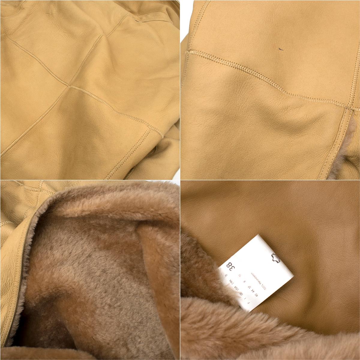 Strenesse Camel Lamb Leather & Shearling Coat - Size US 8 For Sale 1