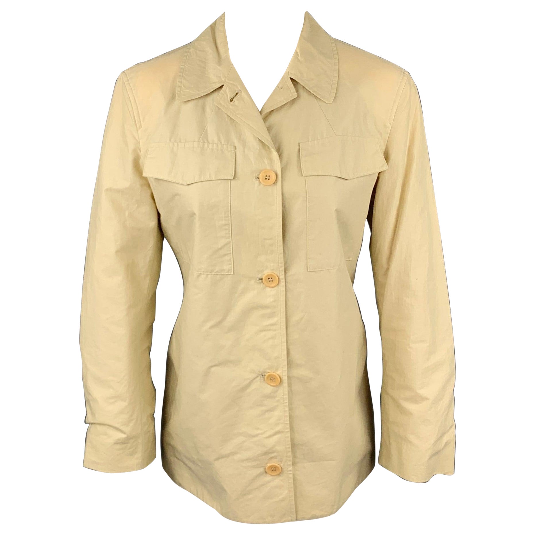 STRENESSE Talla 6 Chaqueta abotonada de algodón beige con bolsillos de parche en venta
