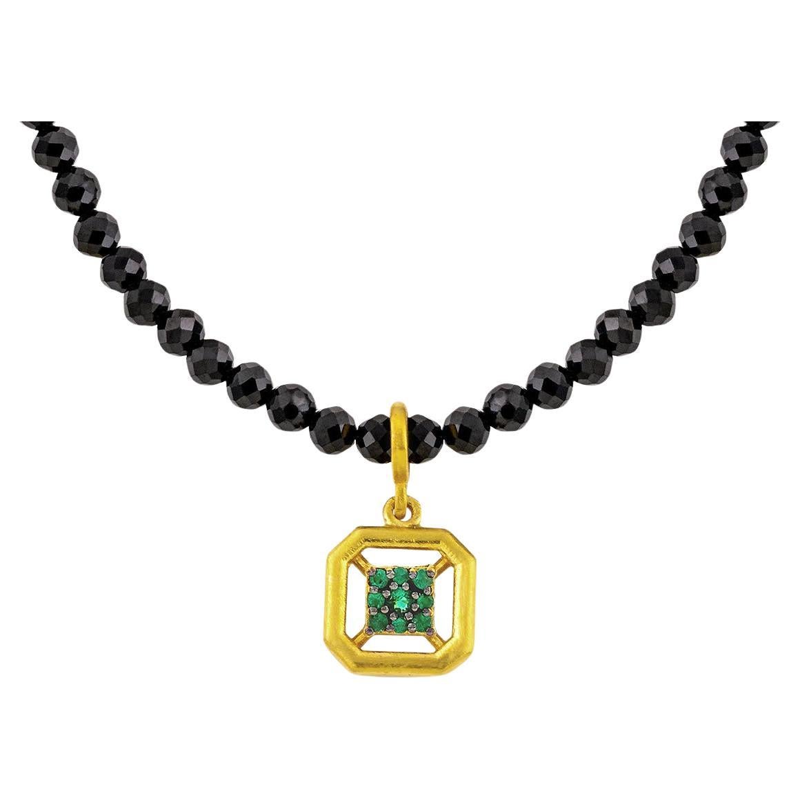 Strength Ancient Gold Necklace with Emerald For Sale