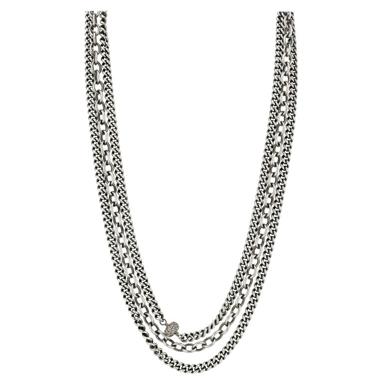 Three Set Chain Strength, Beauty, and Power Triple Layer Chain Necklace For Sale at 1stDibs