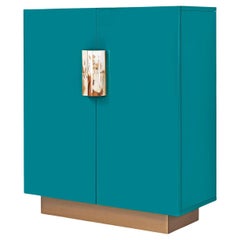 Stresa Cabinet in Glossy Water Blue Lacquer and Corno Italiano, Mod. 4418
