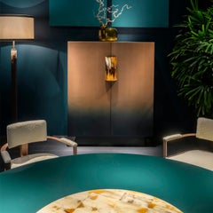 Stresa Cabinet in Petrol Burnished Wood, Clear Glass, Brass & Horn by Arcahorn