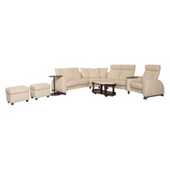 Stressless Arion Leather Set Cream 1 Corner Sofa 1 Coffee Table 2 Stool 1