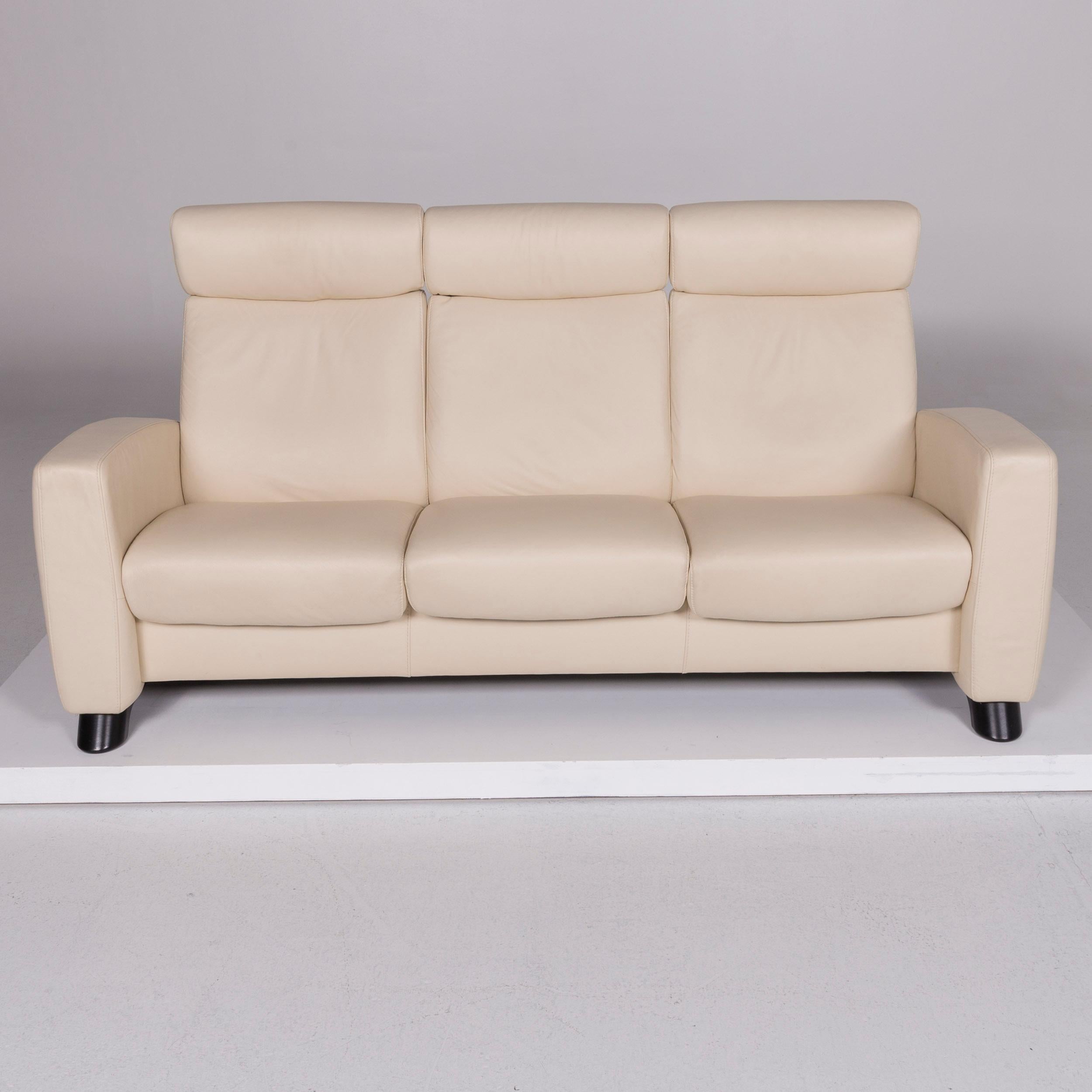 Contemporary Stressless Arion Leather Sofa Beige Three-Seat