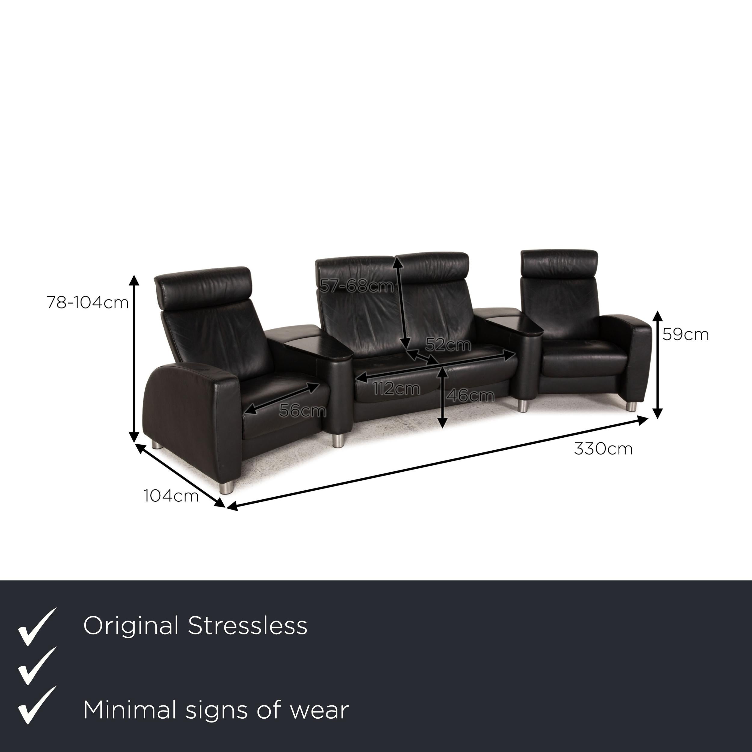 We present to you a stressless Arion leather sofa black four seater couch feature.

Product measurements in centimeters:

depth: 104
width: 330
height: 78
seat height: 46
rest height: 59
seat depth: 52
seat width: 56
back height: 57.
 