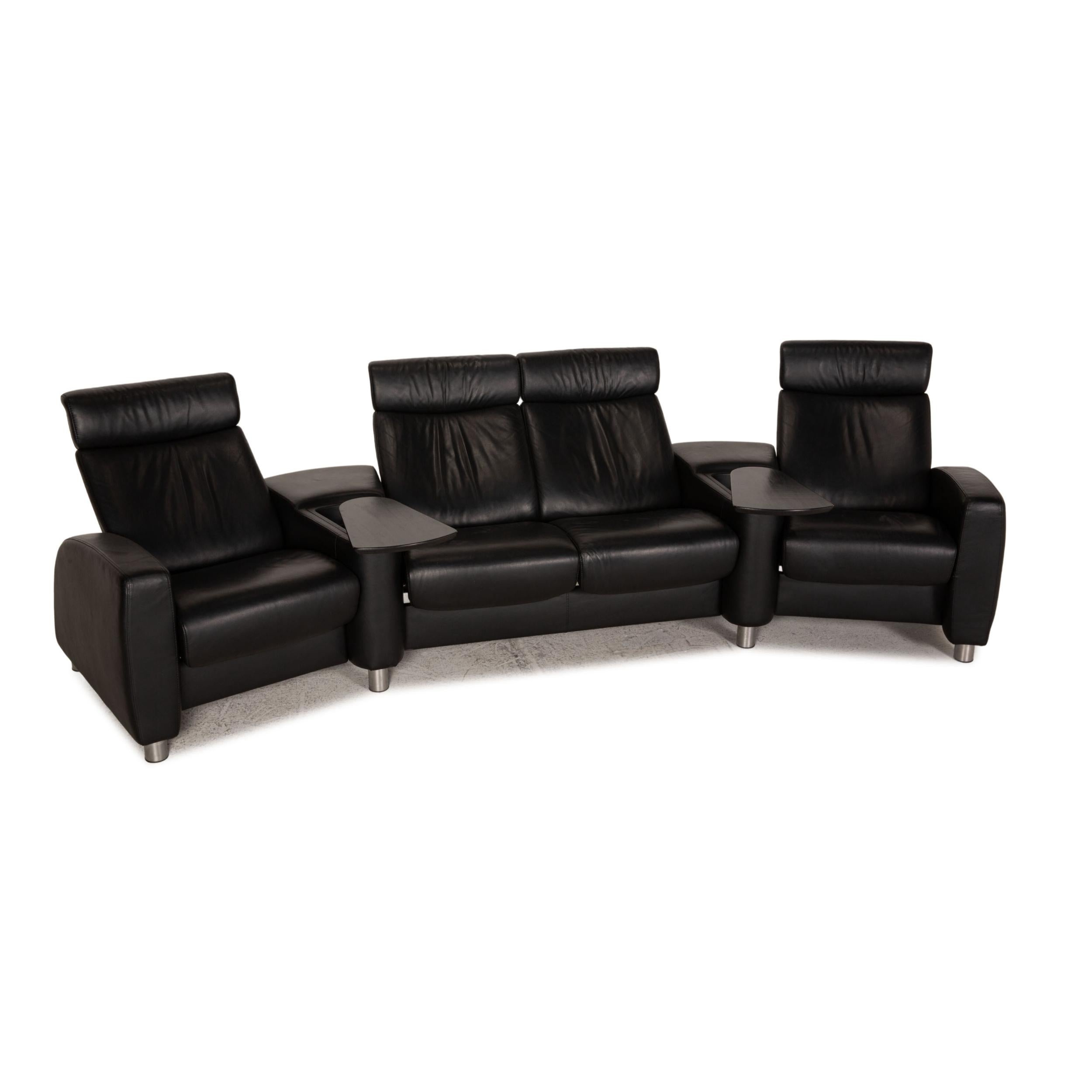 Modern Stressless Arion Leather Sofa Black Four Seater Couch Feature For Sale