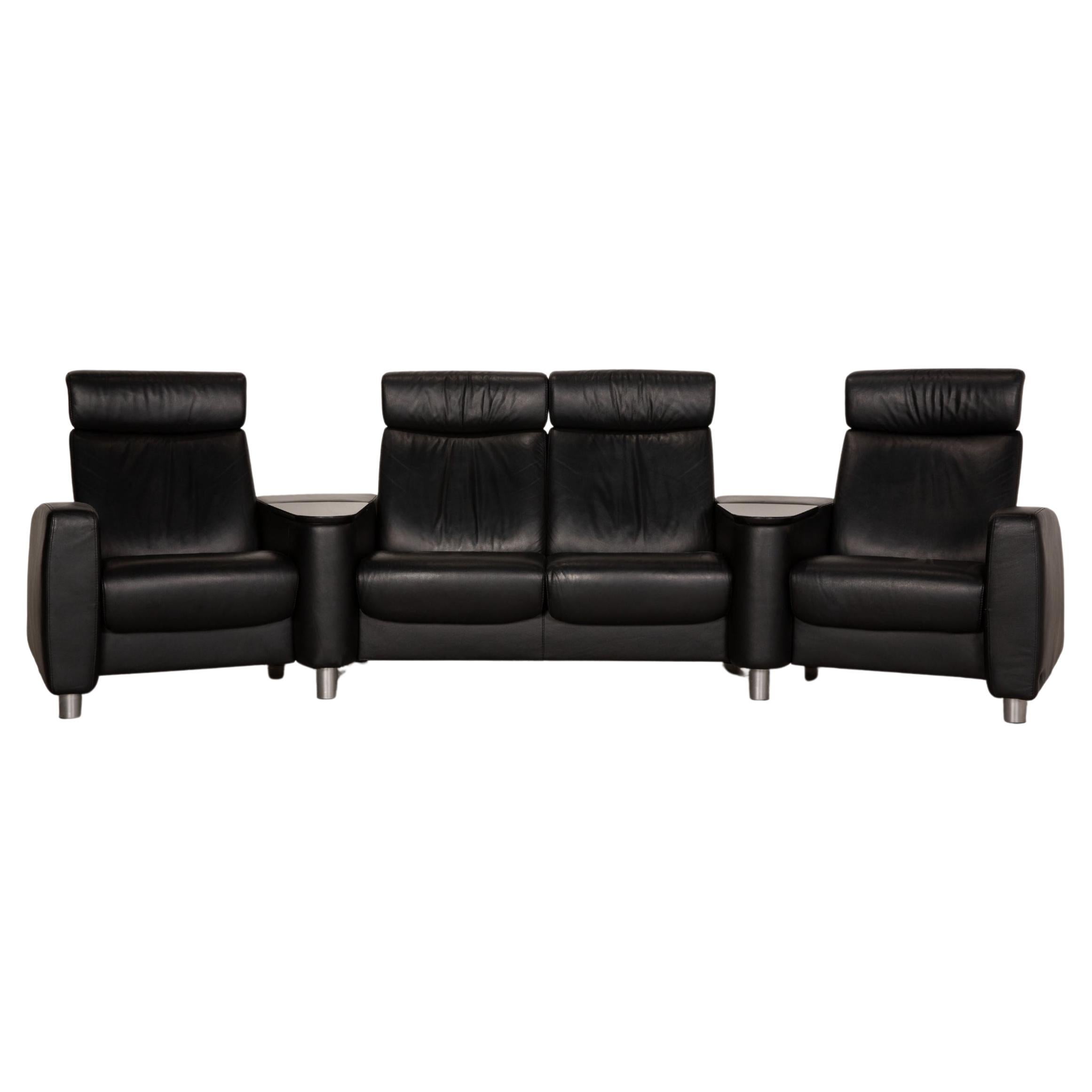 Stressless Arion Leather Sofa Black Four Seater Couch Feature For Sale
