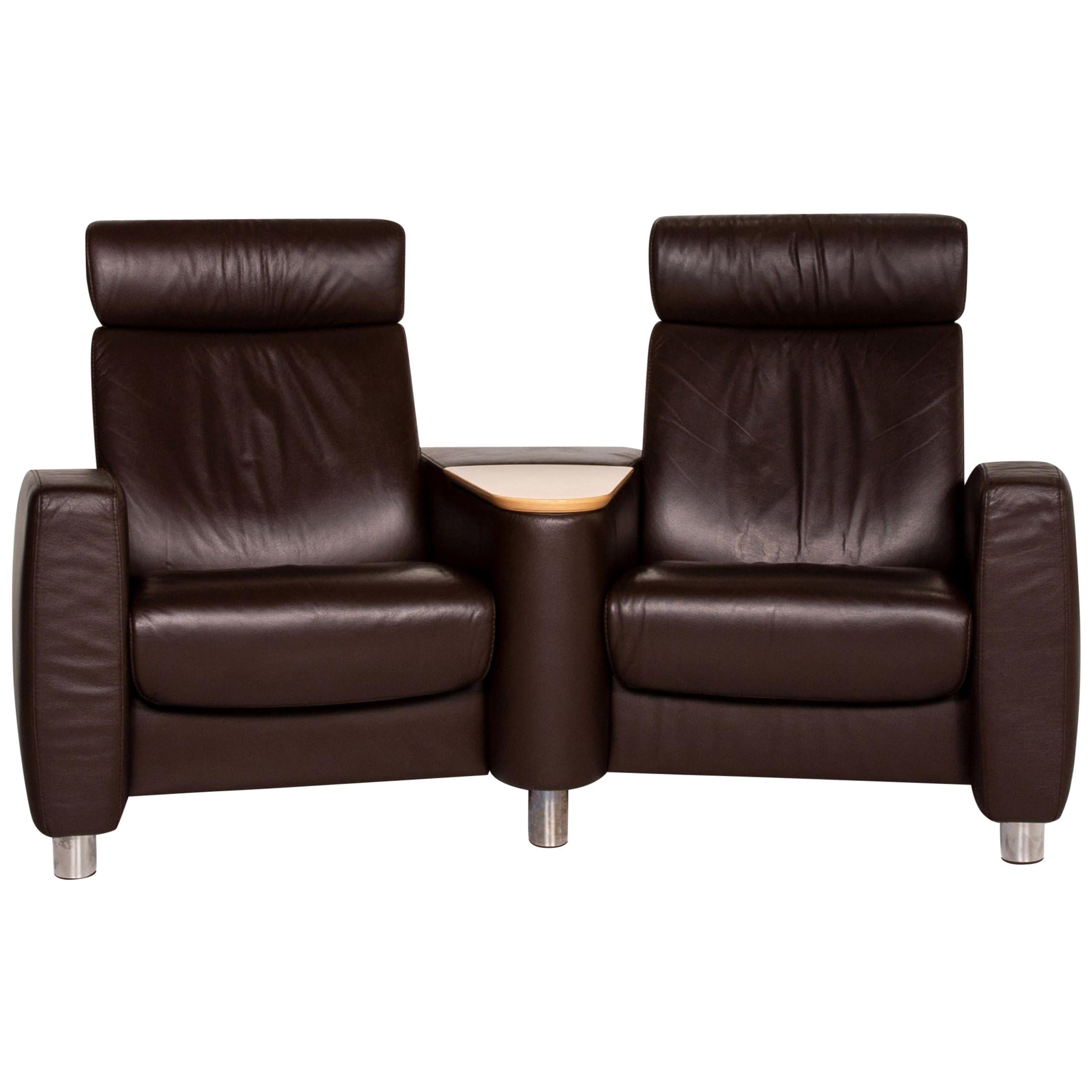 Stressless Arion Leather Sofa Dark Brown TwoSeat Function Home Theater