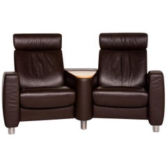 Used Stressless Arion Leather Sofa Dark Brown Two-Seat Function Home Theater